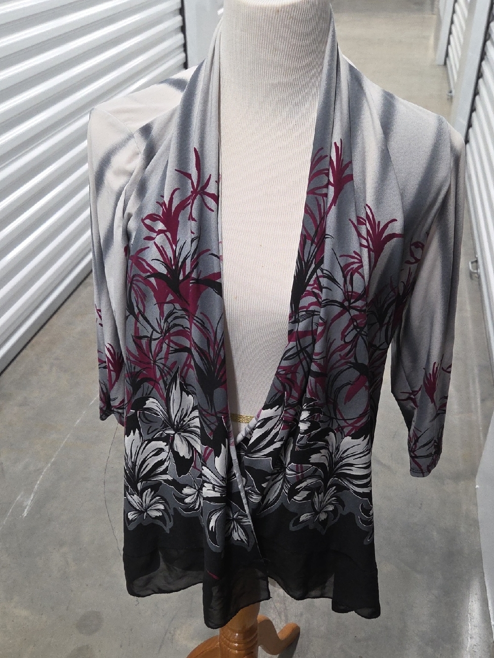 dressbarn Light Gray and Charcoal Ombre Cardigan